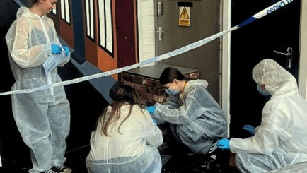 Group of students in forensic suits