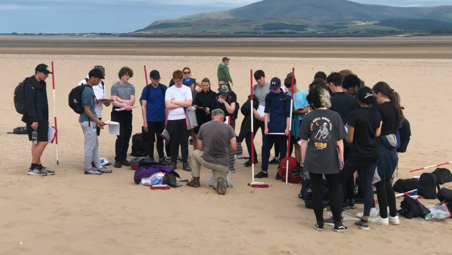 Group of students on a beach taking part in fieldwork