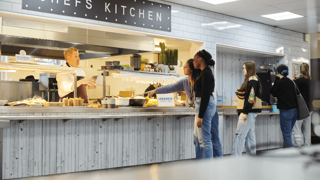 Students getting food in the Carmel College canteen.