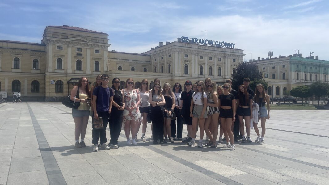 Students in a large group in Krakow centre