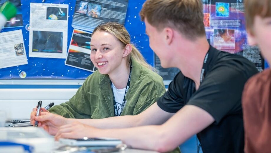 Physics students studying in the classroom.