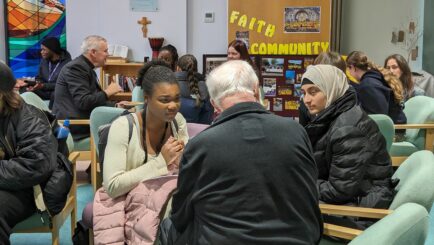Students sat talking in the Chaplaincy