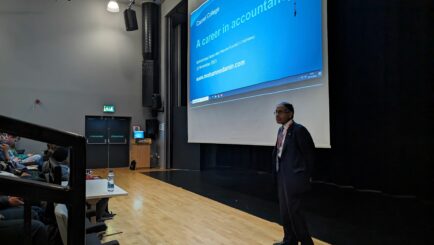 Mohammed Amin in the theatre at Carmel