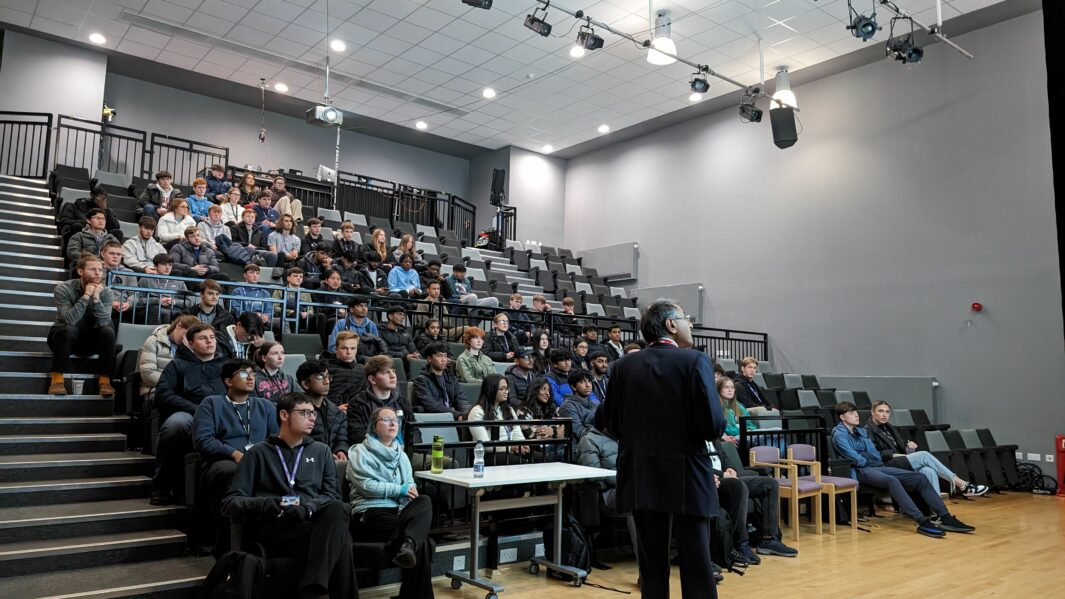 Students attending a finance talk with Mohammed Amin