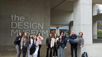 Students posing outside the London Design Museum. carmel sixth form college