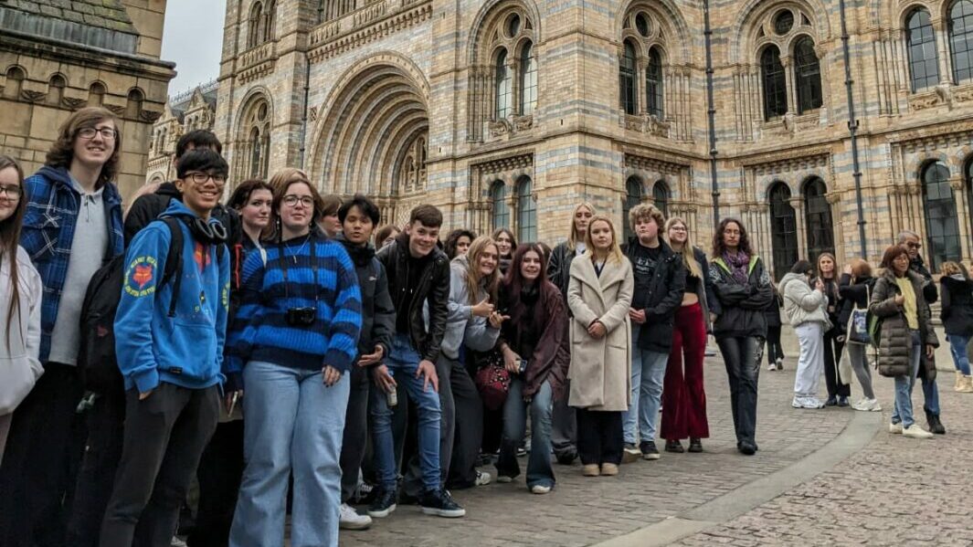 Students stood outside landmark in London