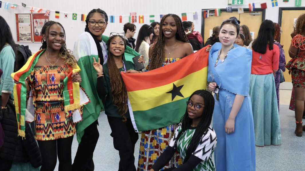 group of students in traditional dress for culture day