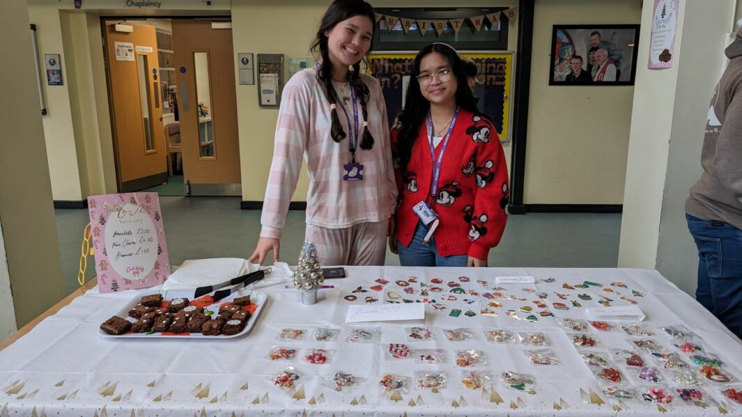 female students at Carmel xmas market
