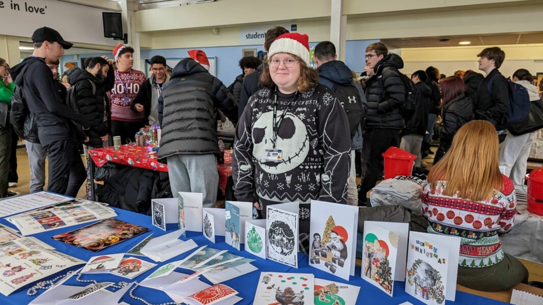 students at Carmel xmas market