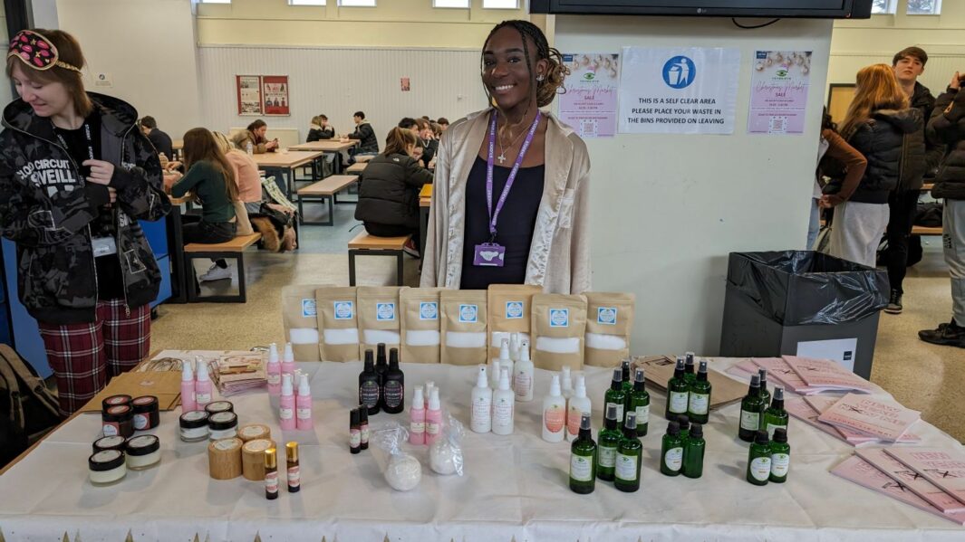 female student at Carmel xmas market