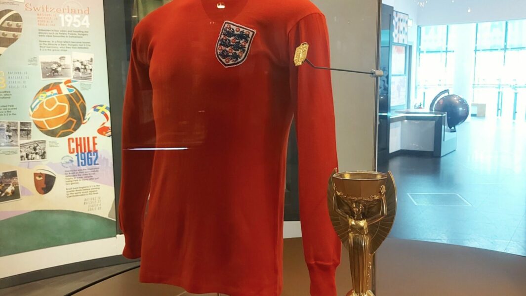 England World cup shirt in glass cabinet
