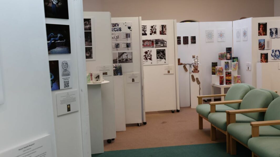 UAL Art exhibition in Chaplaincy. Artwork on display