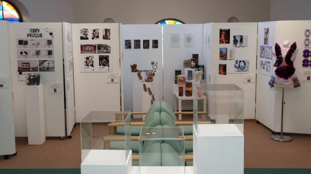 UAL Art exhibition in Chaplaincy. Artwork on display