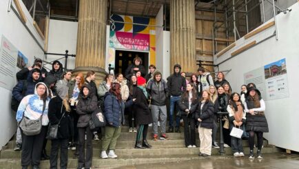 Group of art students outside a gallery in Liverpool