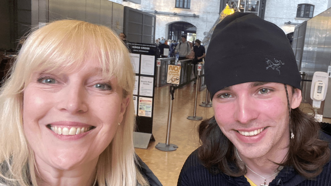 Carmel Art staff and student take selfie during UAL trip to London