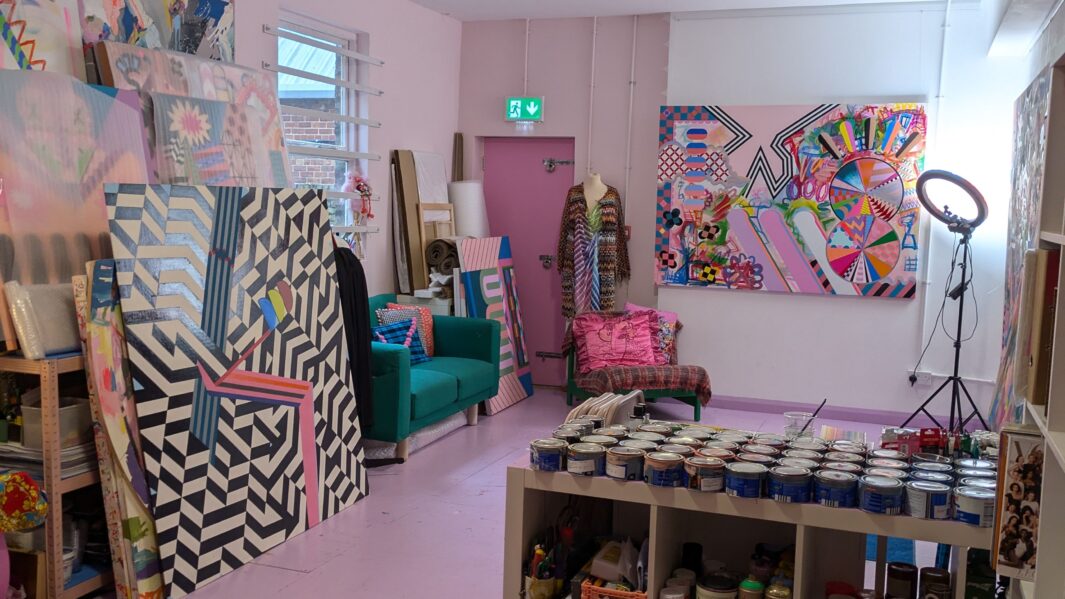 artwork on display in an art studio