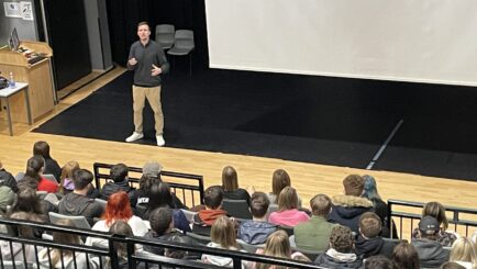 Photo of Dan Sarginson delivering a talk in the Dalton Theatre