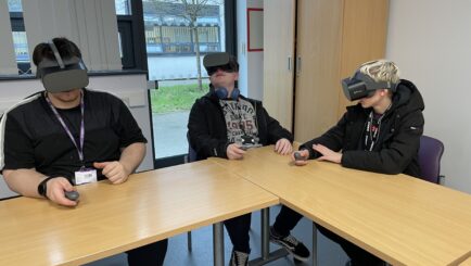 FOundation Learning students using VR headsets in a classroom
