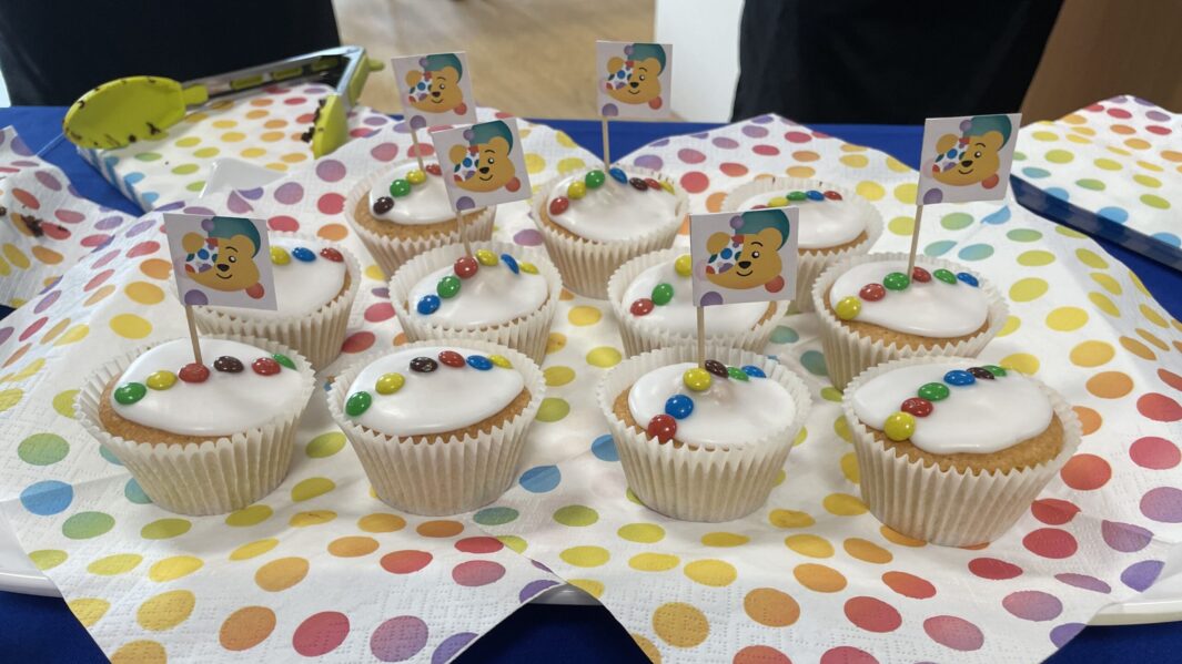 children in need cupcakes out on a table