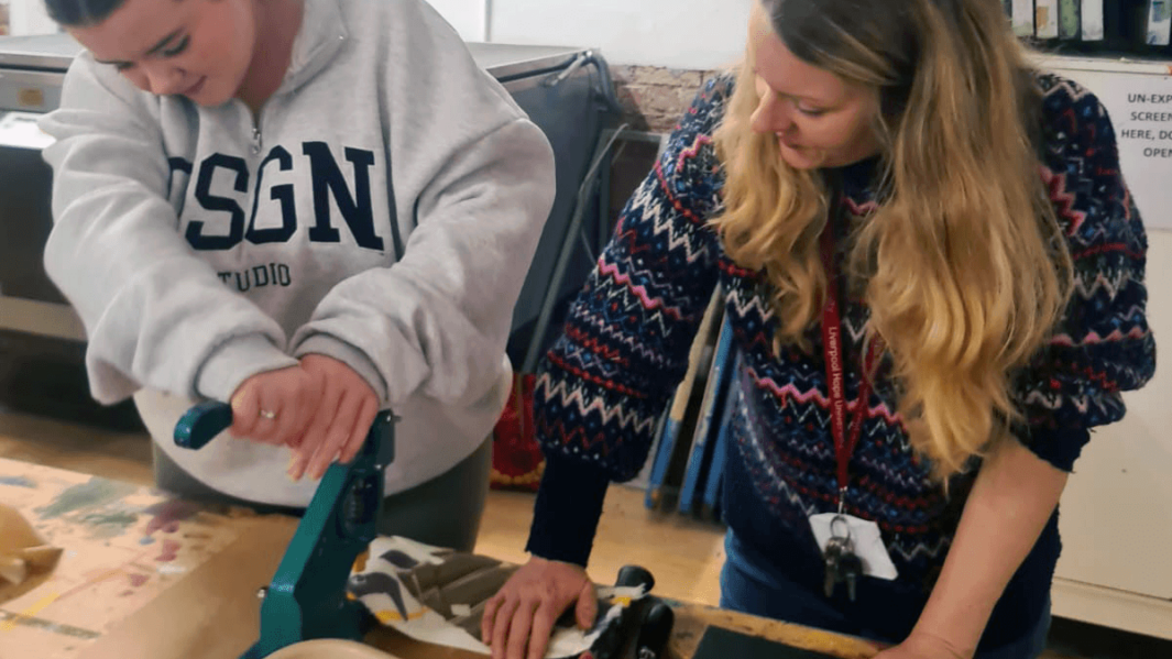 Carmel Fashion and Textile Design student receives one to one tuition from Liverpool hope University Fashion Design lecturer.