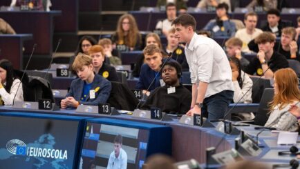 Carmel students speaking at Euroscola event ijn Strasbourg