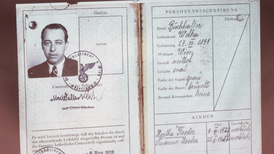 Harry Kessler shows example of Jewish passport during World War 2