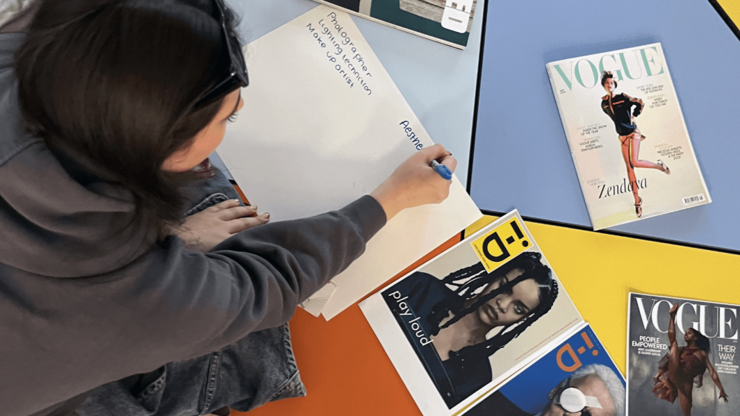 Carmel College students workshop ideas as part of Lorraine Wirecko-Brobby's Inspire Me session.