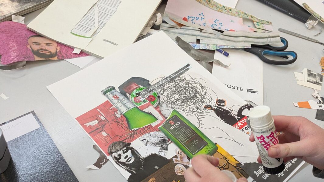 artwork laid out on table