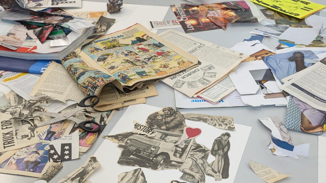 student artwork on a desk