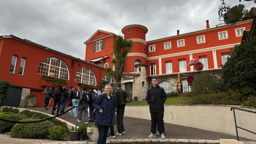 A small group of students stood on some steps in Nice, France