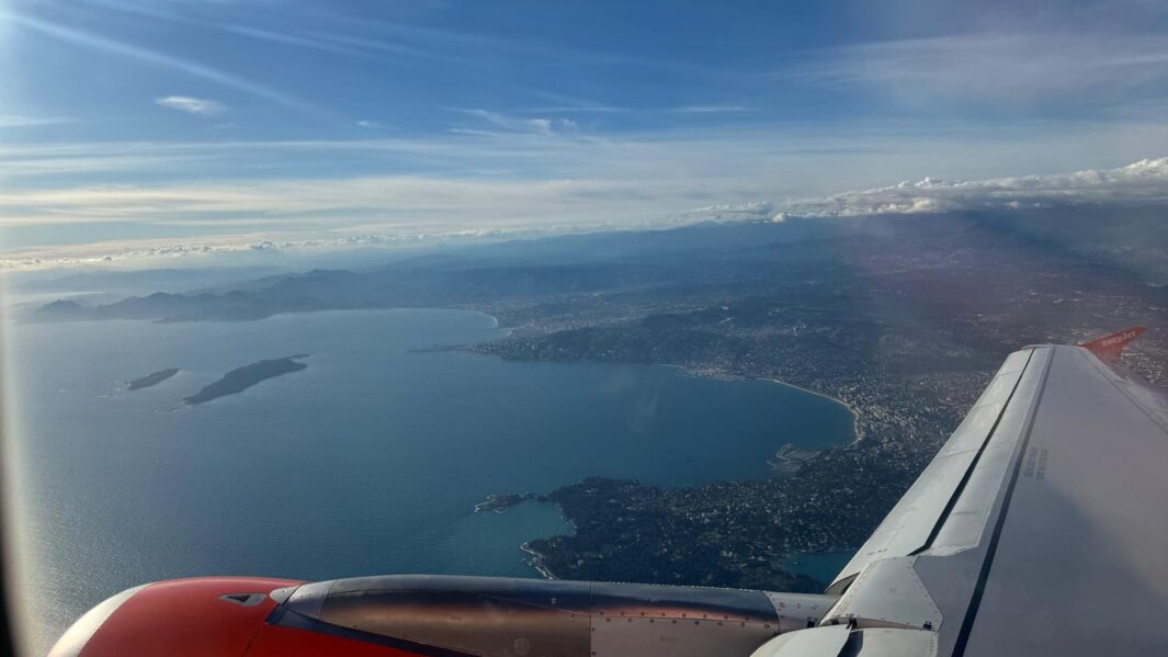 A photo taken of the Nice coastline from a plane