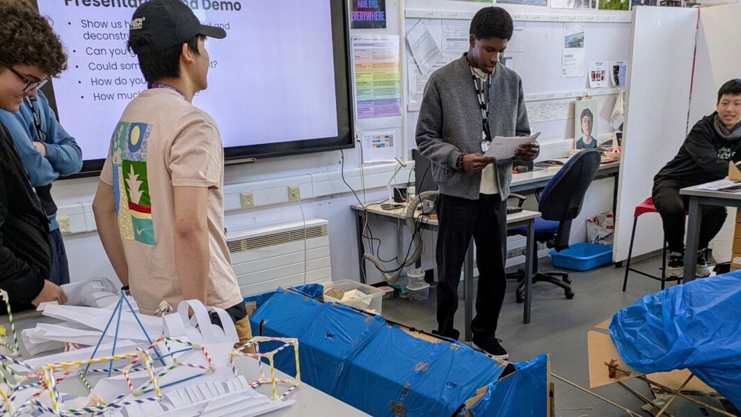 students in class working on architect projects
