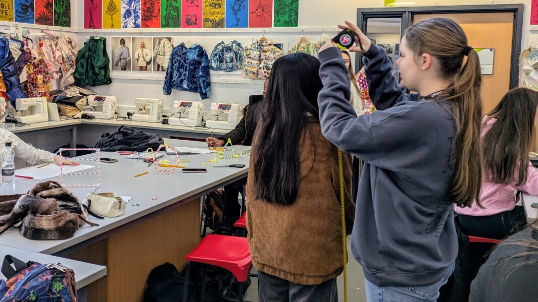 students in class working on architect projects
