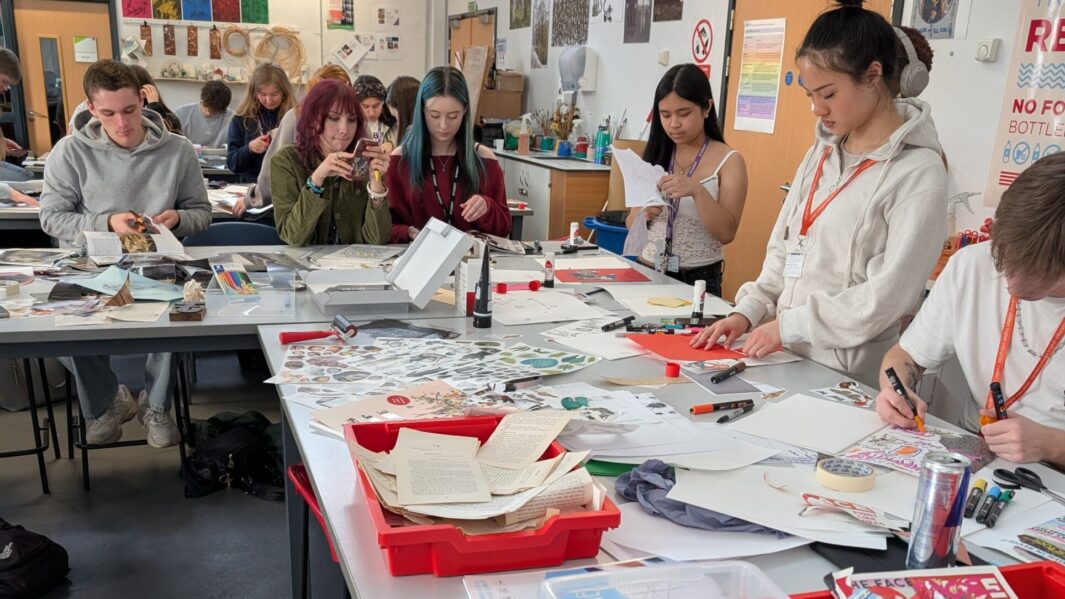 Students in class at an art workshop with James Rice