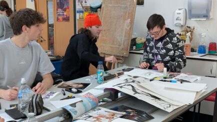 Students in class at an art workshop with James Rice