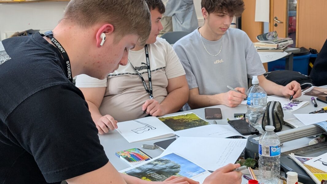 Students in class at an art workshop with James Rice