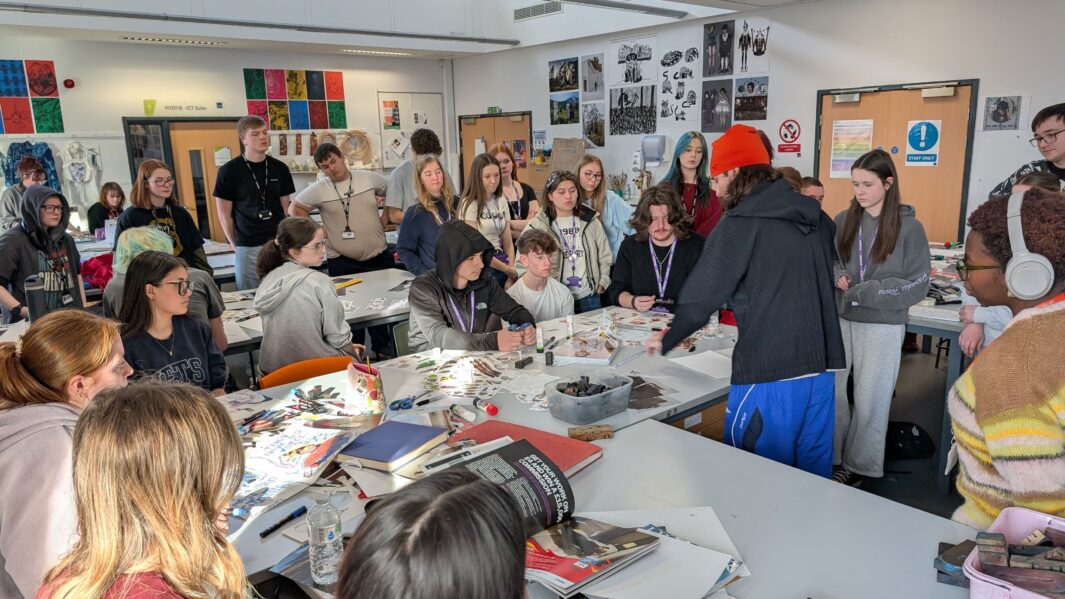 Students in class at an art workshop with James Rice