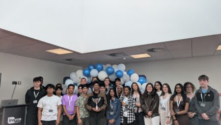 Large group of male and female students