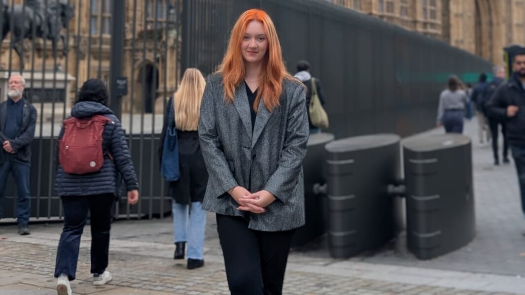 Photo of Carmel student Anja Gocesvska at the House of Commons