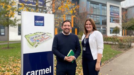 Photograph of David Baines MP with Carmel Principal Janet Gater