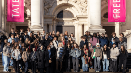 A group of art students stood outside the Tate Modern in London
