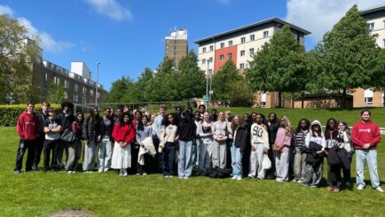 A large group of students at Lancaster uni