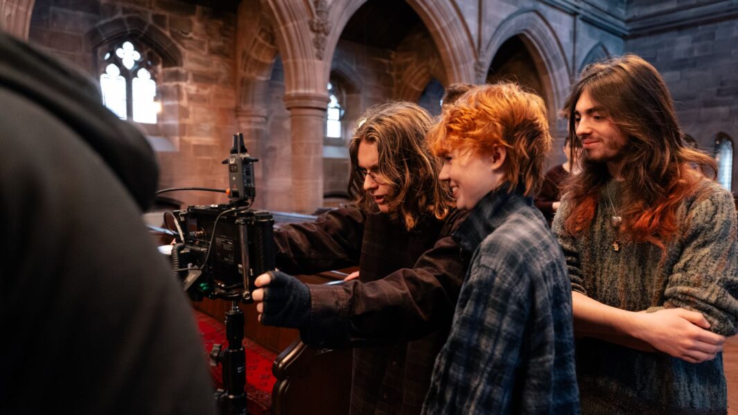 Students using film equipment