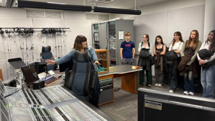 In a dock 10 studio with students being shown the equitment