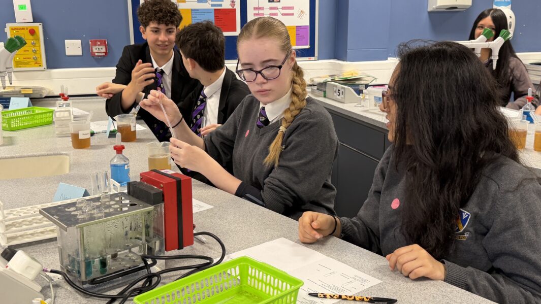 A group of secondary students in a science lab