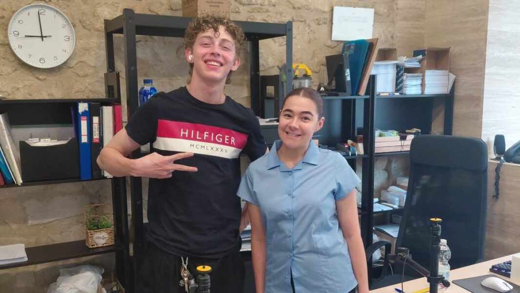 two students in an office in Spain