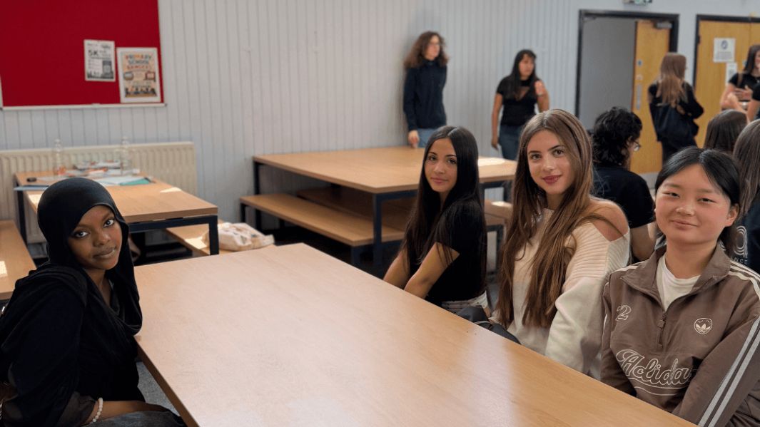 Girls in the cafe area sat at a table