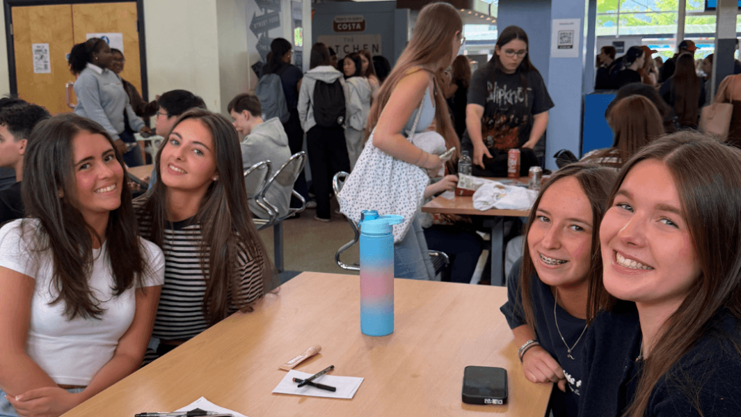 a group of girls in the cafe at Carmel