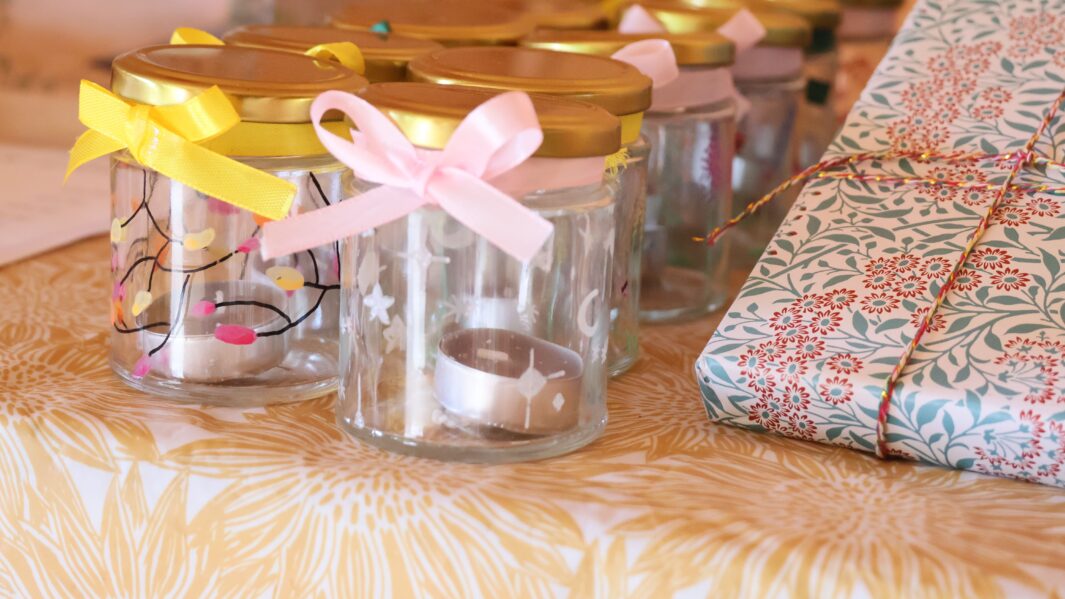 candles with ribbon on